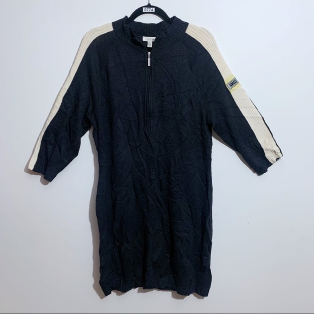 St John Sport Marie Gray Wool Sweater Dress L Quarter Zip Logo Knit Tunic